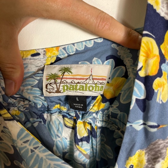 Patagonia Pataloha Strappy Maxi Dress L Blue Yellow Bird Floral Pockets Vacation - Picture 9 of 14